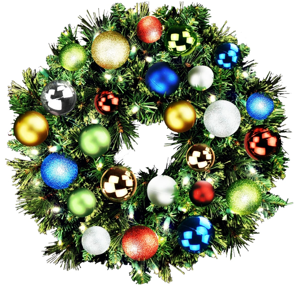 2 ft. Blended Pine Decorated with The Fiesta Ornament Collection Pre-Lit LEDs Wreath, Warm White