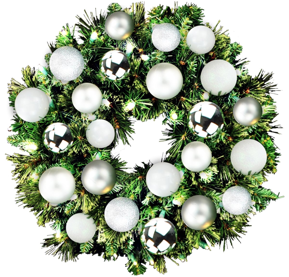 2 ft. Blended Pine Decorated with The Ice Ornament Collection Pre-Lit LEDs Wreath , Warm White
