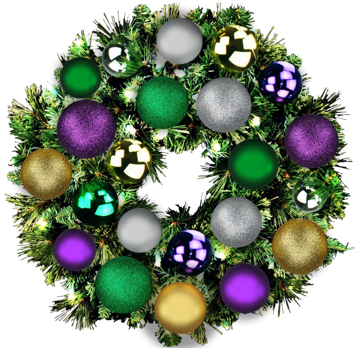 2 ft. Pre-Lit LED Blended Pine Christmas Wreath with The Mardi Gras Ornament, Warm White