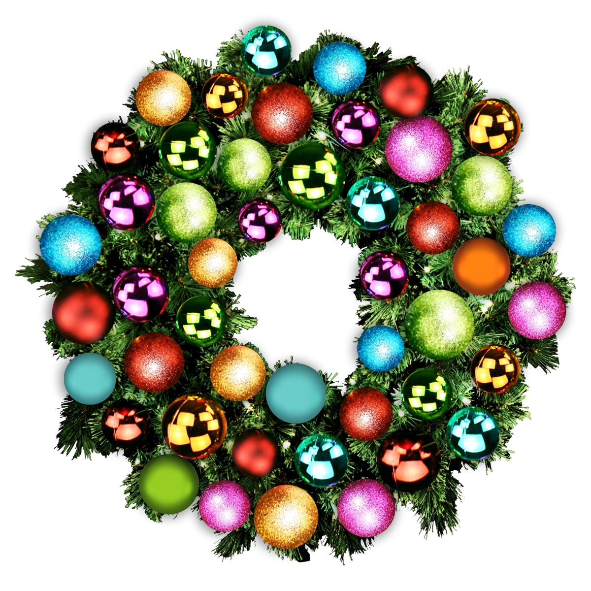 4 ft. Blended Pine Decorated with Tropical Collection LEDs Wreath, Warm White