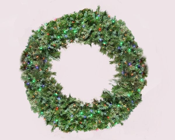 5 ft. Blended Pine Pre-Lit with Lights Wreath, Multi Color