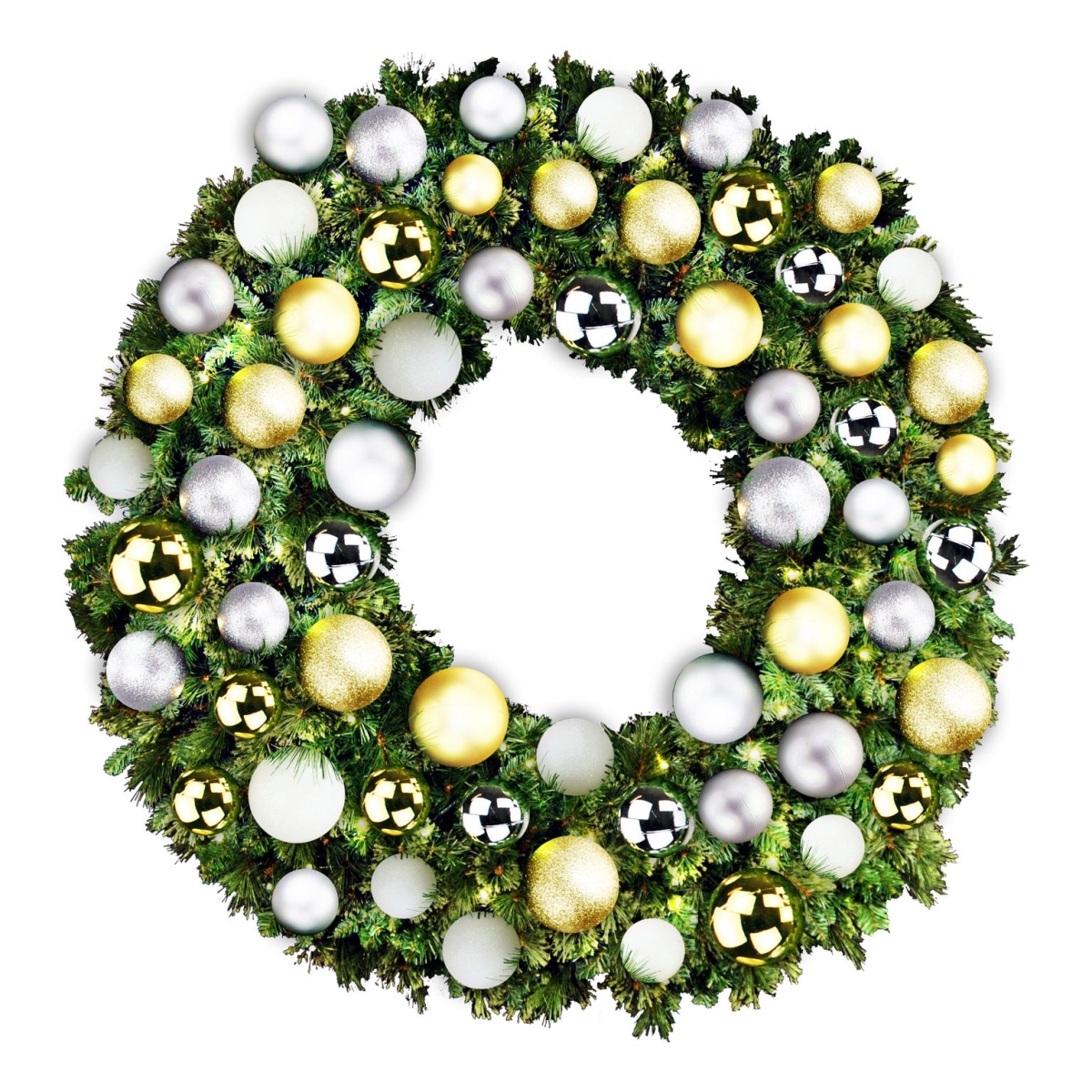 5 ft. Pre-Lit LED Blended Pine Christmas Wreath with Treasure Ornament Collection, Warm White