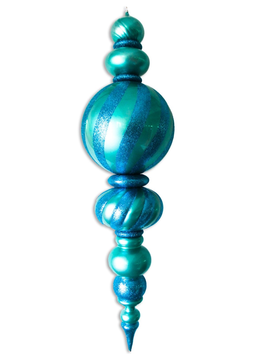 60 in. Jumbo Finial Ornament with Glittered Stripes, Aqua