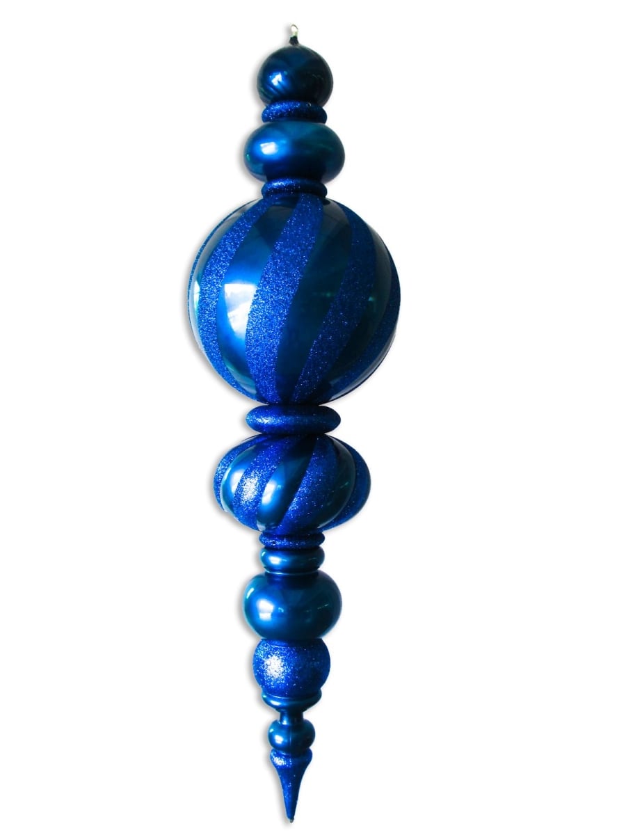 60 in. Jumbo Finial Ornament with Glittered Stripes, Blue