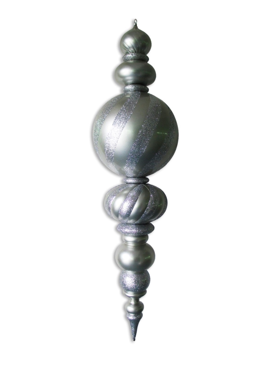 60 in. Jumbo Finial Ornament with Glittered Stripes, Silver
