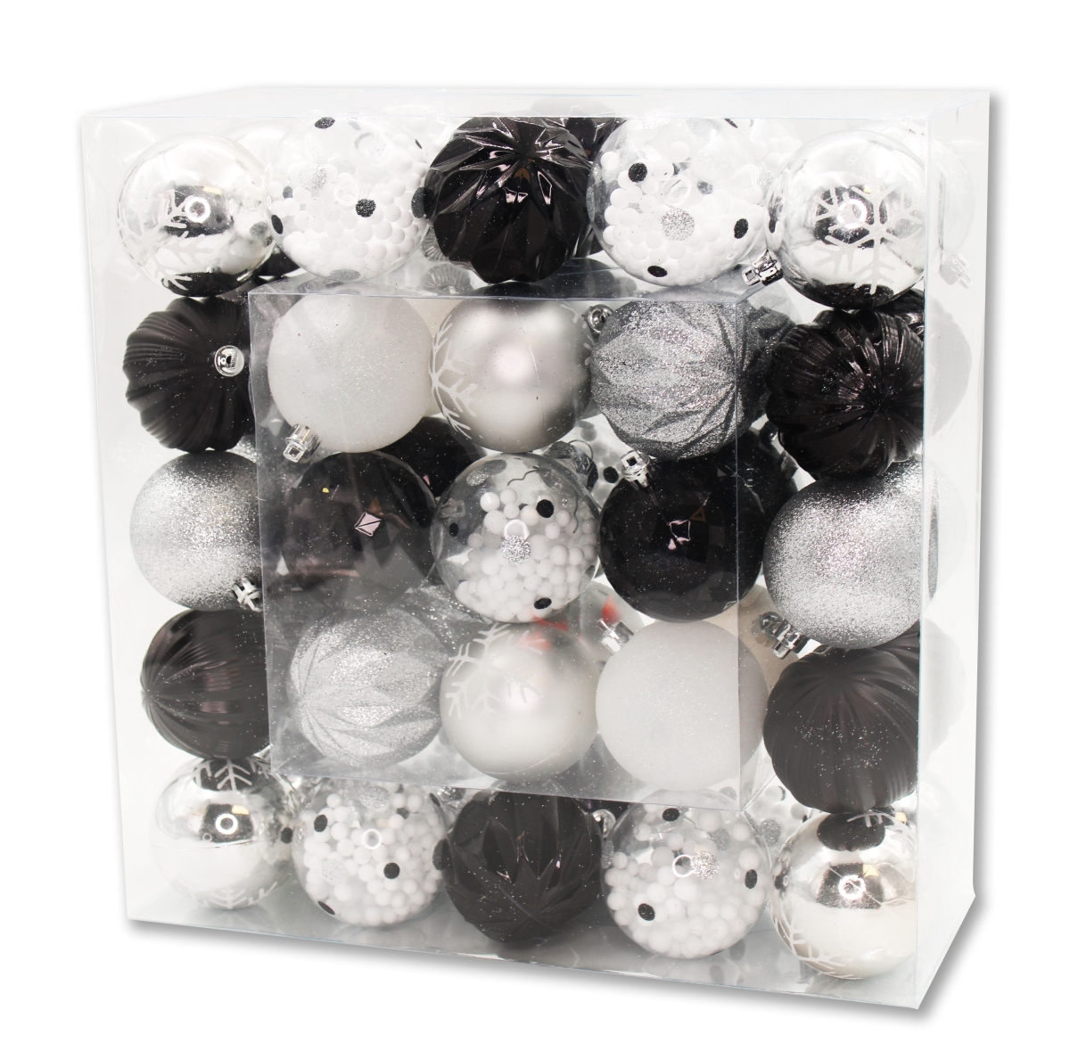 2 in. Ball Ornaments, Black, White & Silver - Pack of 50
