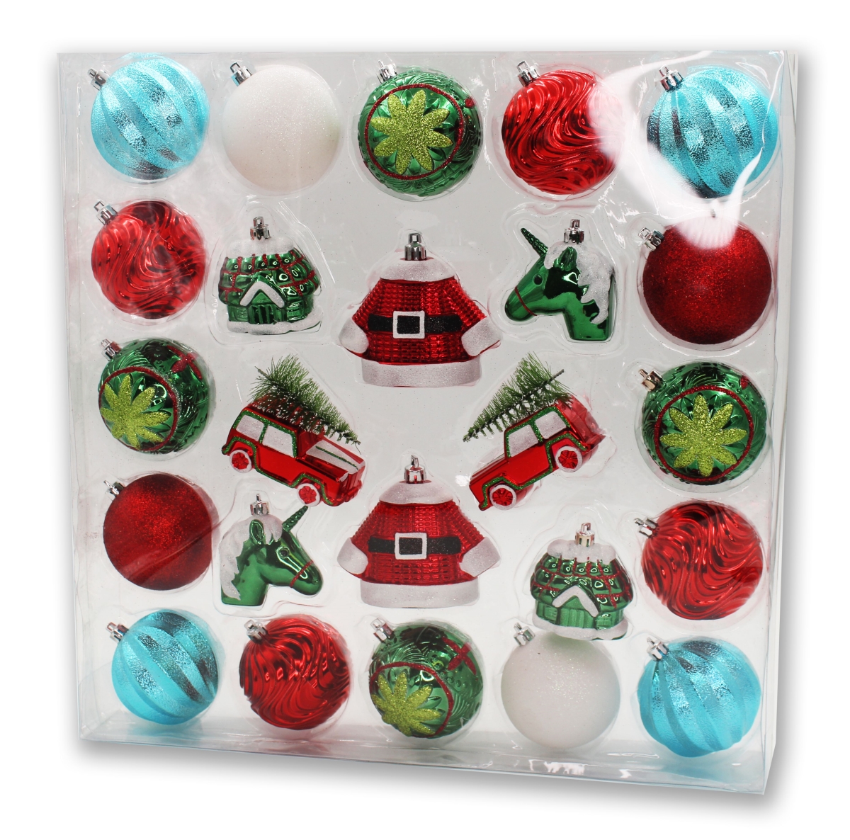 Christmas Ornaments, Red, Blue & White - Pack of 24