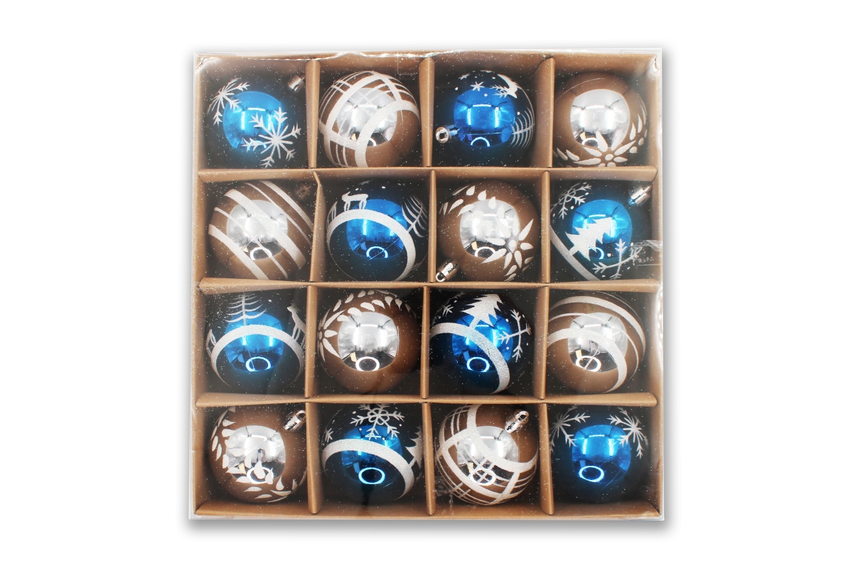 ORNPK-BALL-BLS-16 2.5 in. Ball Ornament, Blue & Silver - Pack of 16
