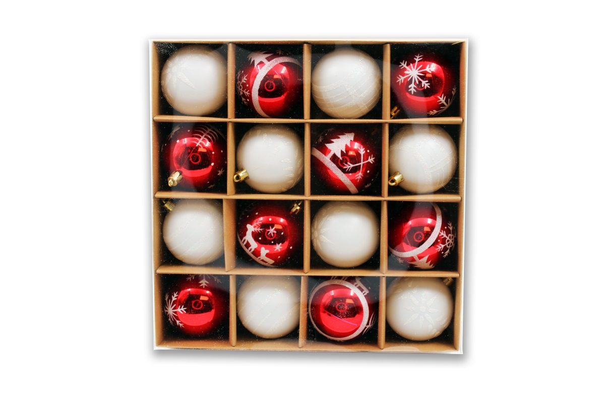 2.5 in. Ball Ornament, Red & White - Pack of 16