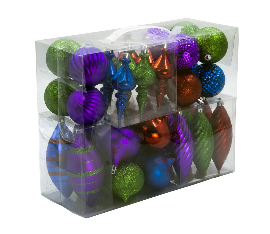 Christmas Ornaments, Blue, Purple & Red - Pack of 40