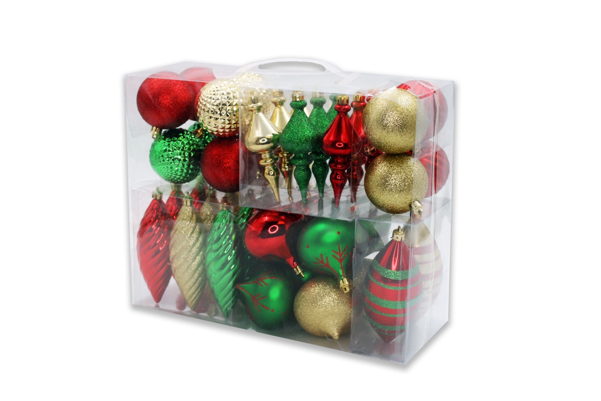 Christmas Ornaments, Red, Green & Silver - Pack of 40