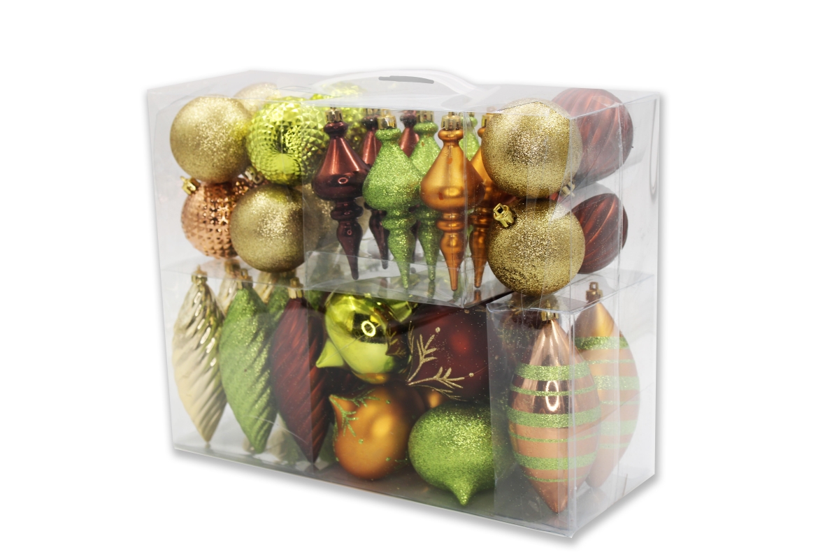 ORNPK-BTOF-WOOD-40 Christmas Ornaments, Lime Green, Copper & Brown - Pack of 40