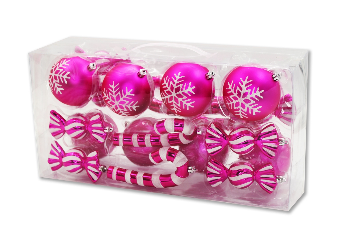 Christmas Ornaments, Hot Pink & White - Pack of 20