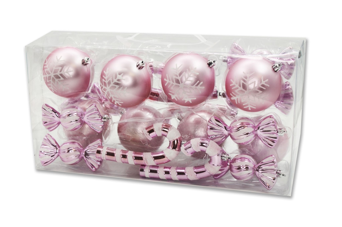 Christmas Ornaments, Pink & White - Pack of 20