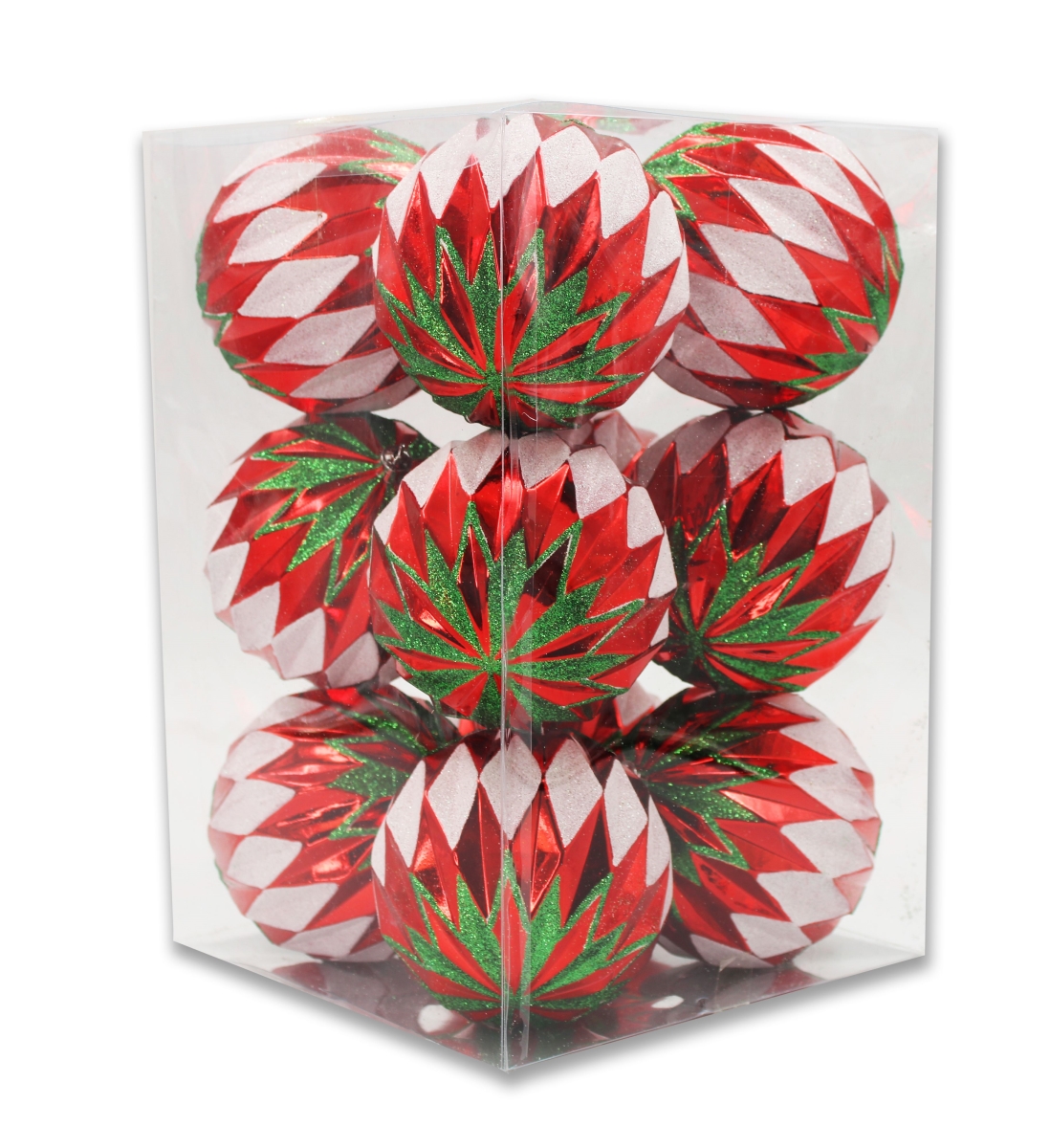 Ball Ornaments, Red, Green & White - Pack of 12