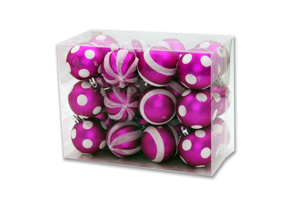 Line Design Ball Ornaments, Hot Pink - Pack of 24