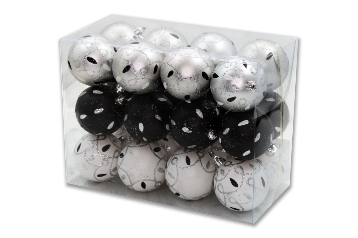 Loop Design Ornaments, Black, White, & Silver - Pack of 24