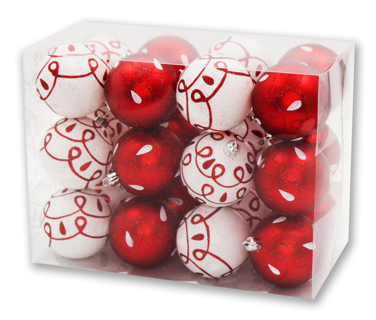 Loop Design Ornaments, Red & White - Pack of 24