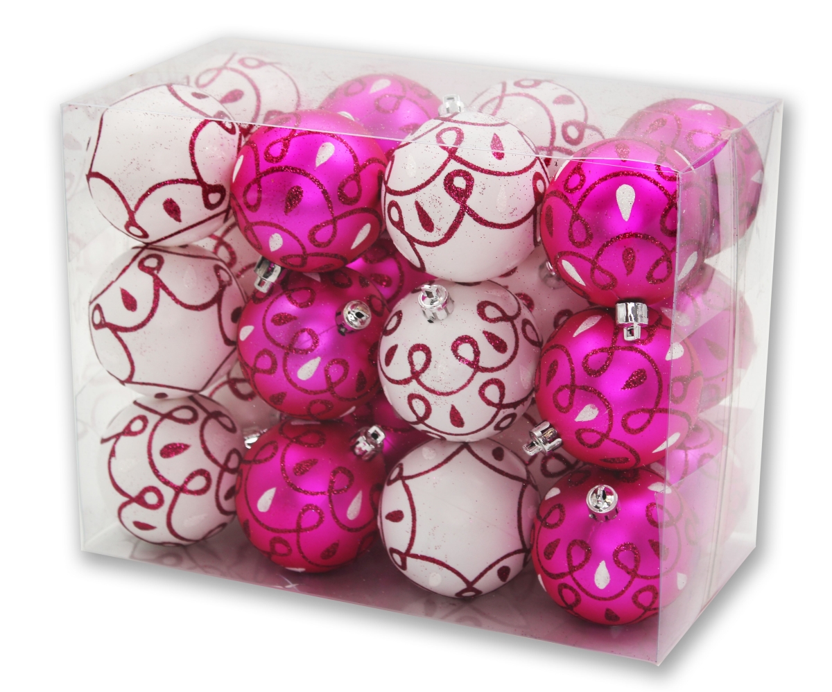 Loop Design Ornaments, Hot Pink & White - Pack of 24