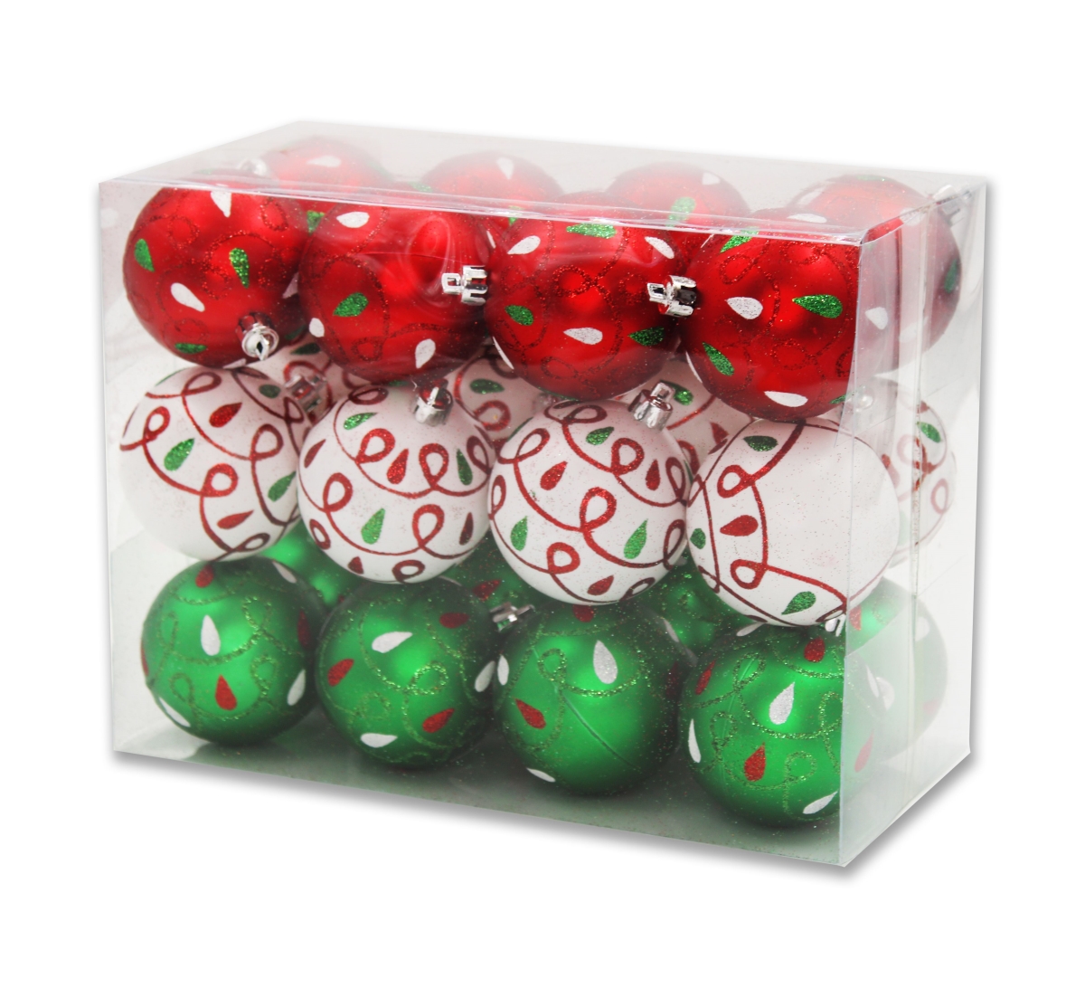 Loop Design Ornaments, Red, Green, & White - Pack of 24