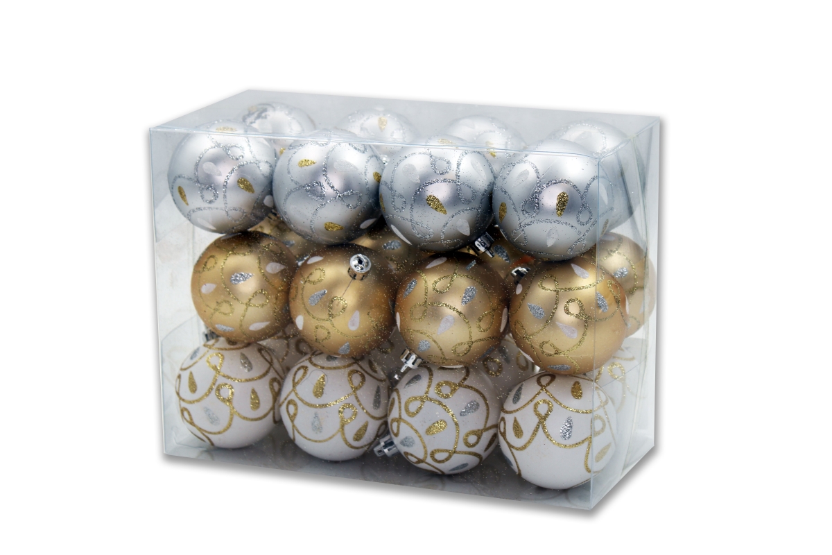 Loop Design Ornaments, Gold, Silver, & White - Pack of 24