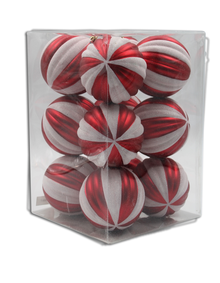 Ball Ornaments, Red & White - Pack of 12