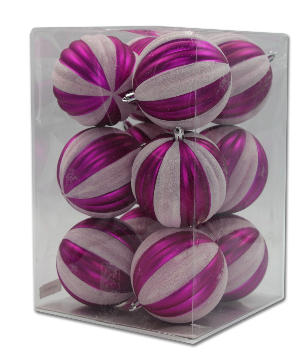 Ball Ornaments, Hot Pink & White - Pack of 12