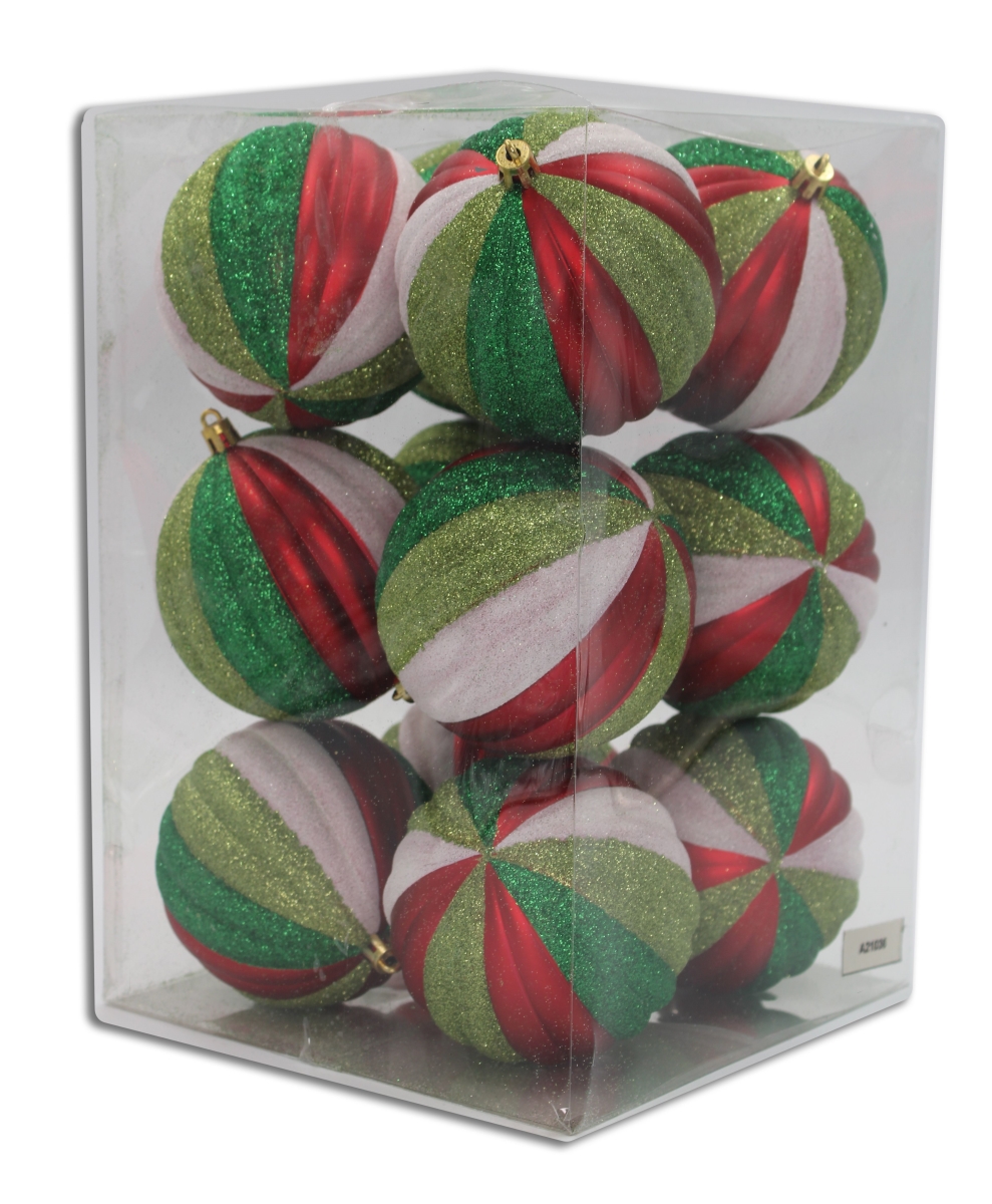 Ball Ornaments, White, Lime Green & Green - Pack of 12