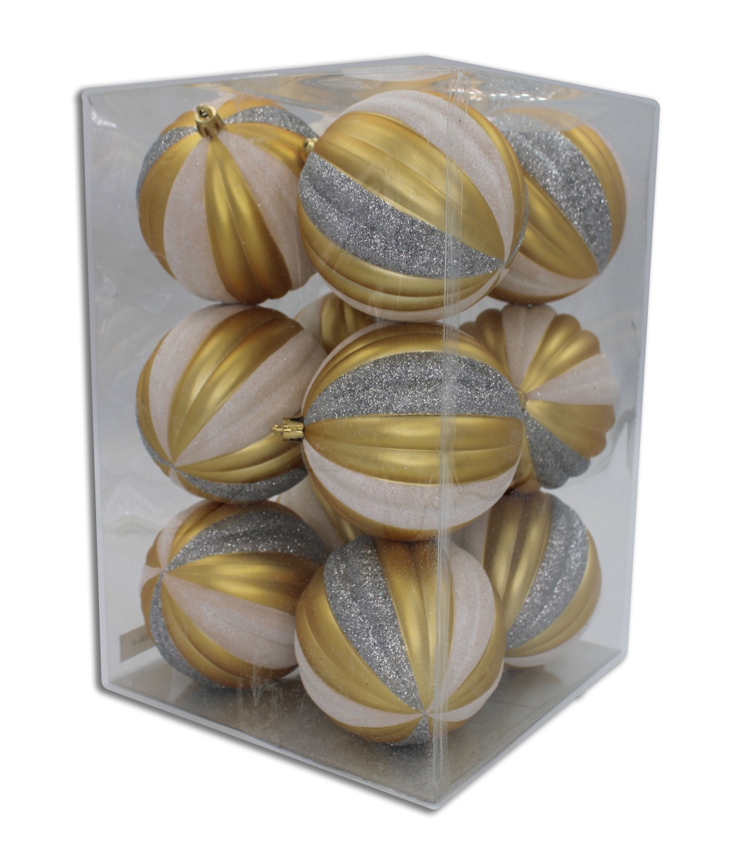 Ball Ornaments, Gold, Silver & White - Pack of 12