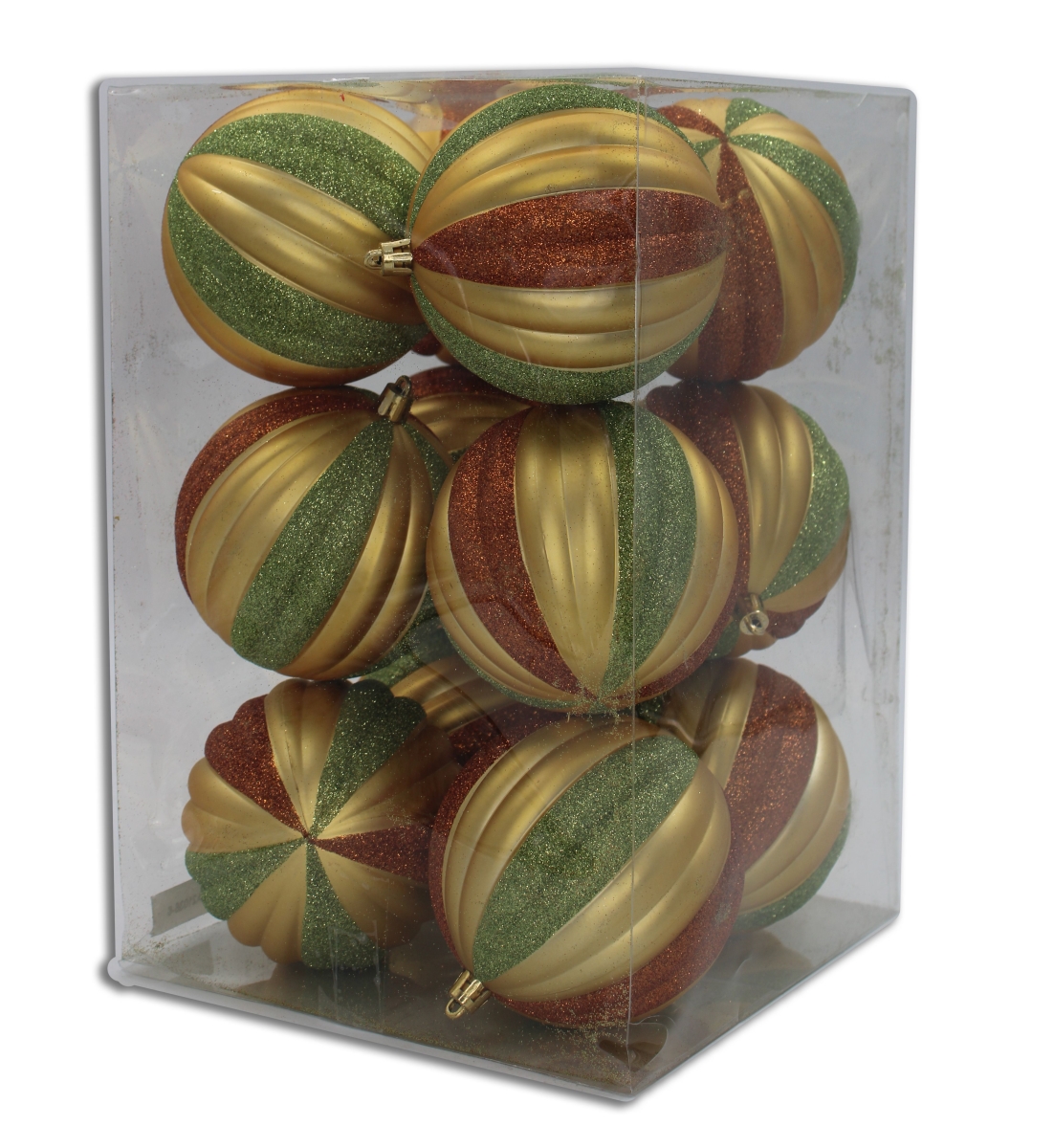 Ball Ornaments, Lime Green, Copper & Gold - Pack of 12