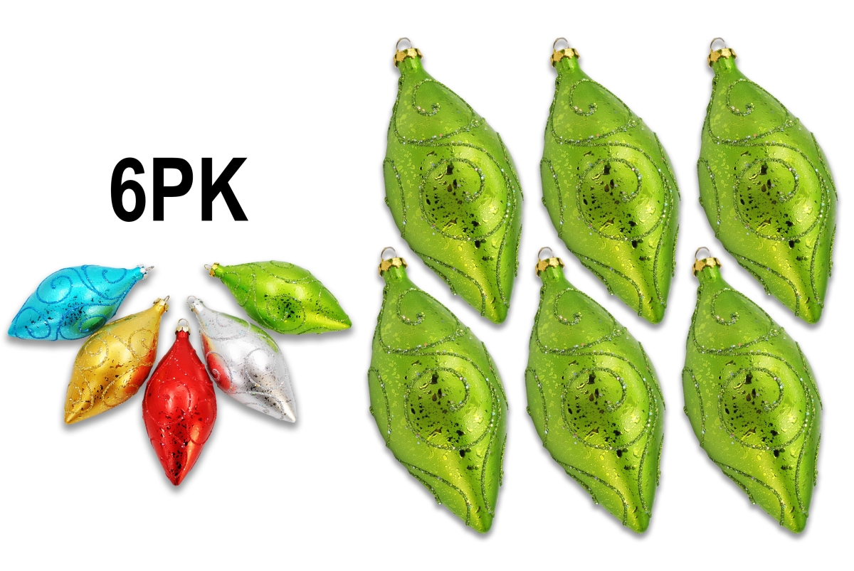 5 in. Teardrop Ornament with Olive Glitter, Green - Pack of 6