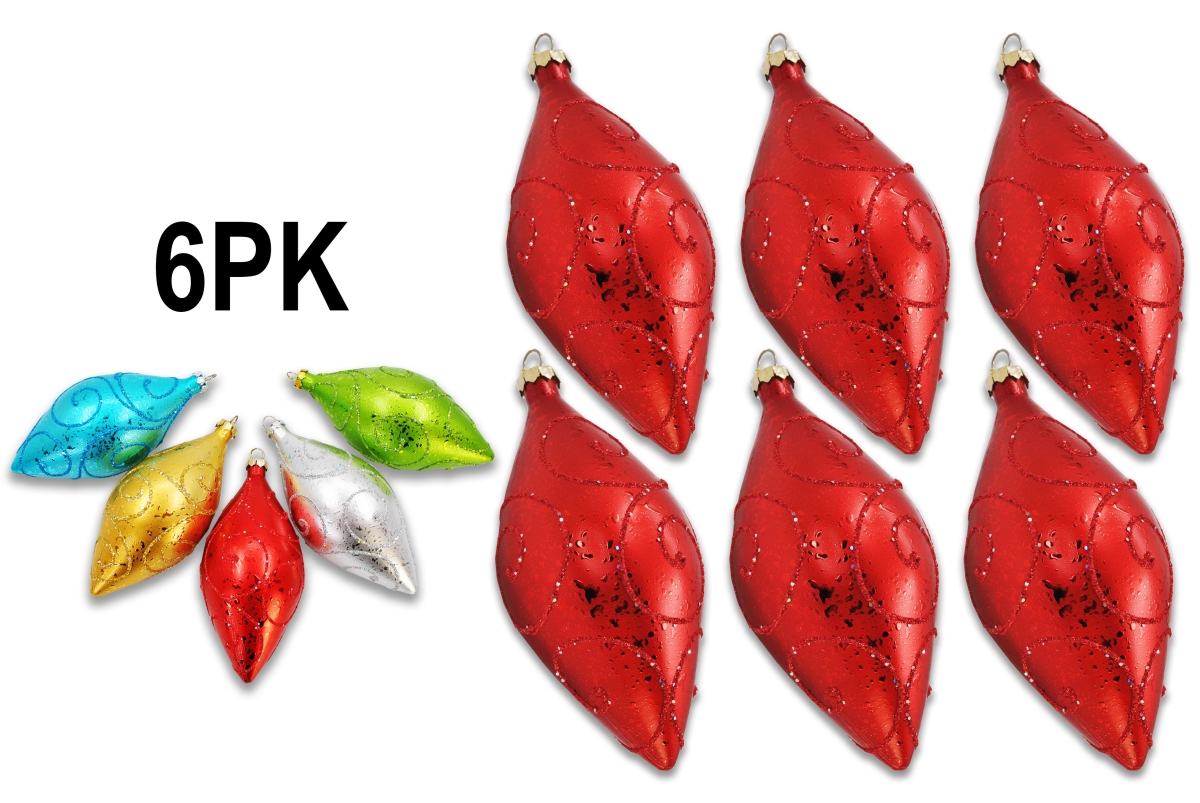 5 in. Teardrop Ornament with Glitter, Red - Pack of 6