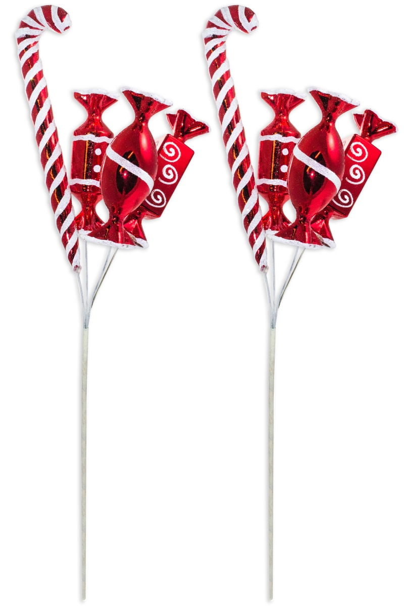 14 in. Pick with Candy Pieces for Christmas Ornament, Red & White - Pack of 2