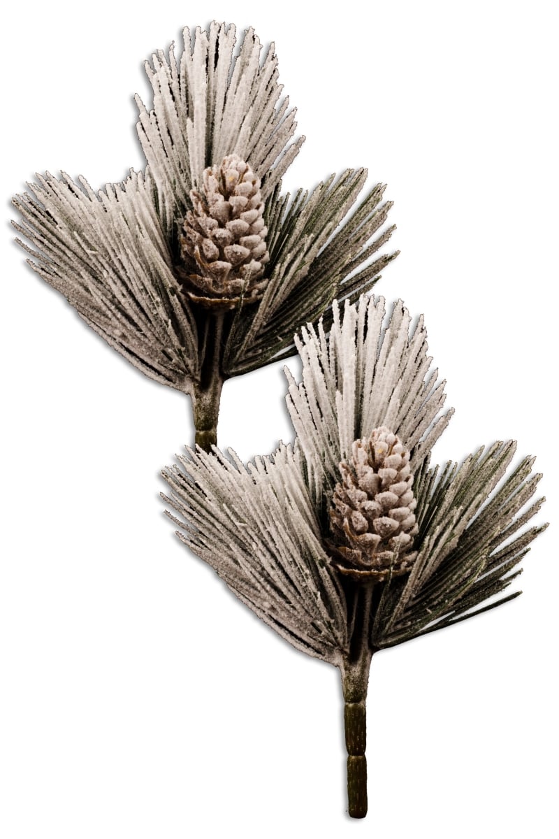 PCK11.5-PNC-FR-2PK 11.5 in. Pine Pick with Pine Cones for Christmas Decoration, Frosted - Pack of 2