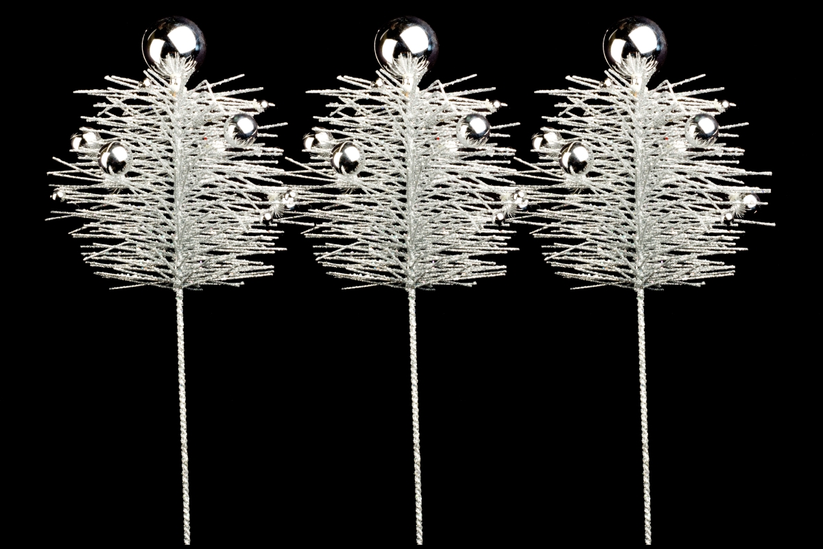 16 in. Glittered Pine Spray with Ball Ornaments, Silver - Pack of 3