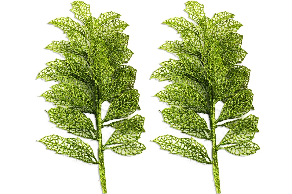 24 in. Glittered Leaf Pick for Christmas Decoration, Lime Green - Pack of 2