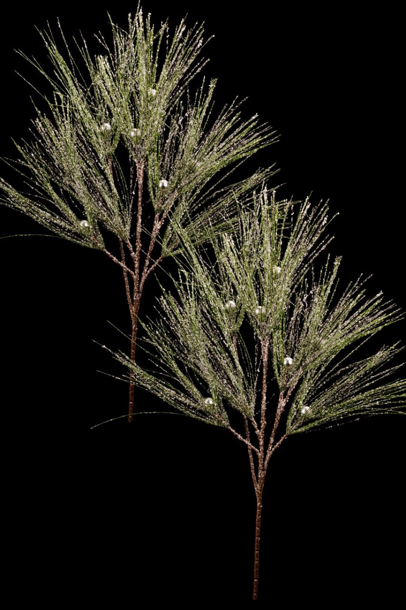 32 in. Snow Covered Pine Spray with 8 Shatterproof Ornaments, Silver - Pack of 2