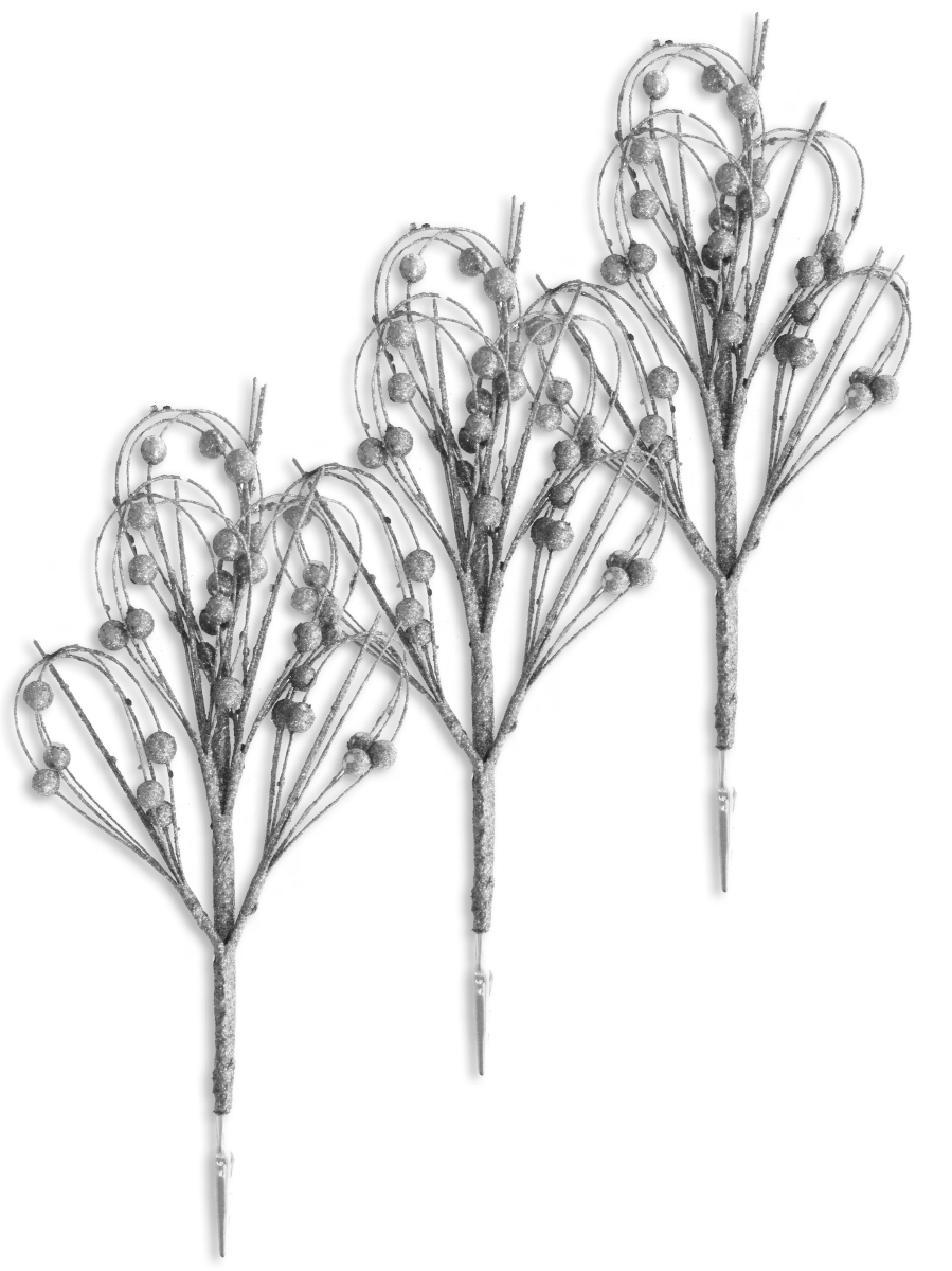 12 in. Glittered Peacock Feather Pick for Christmas Decoration, Silver - Pack of 3