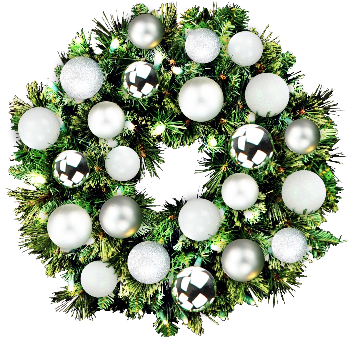 2 ft. Pre-Lit LED Sequoia Pine Christmas Wreath with The Ice Ornament, Warm White