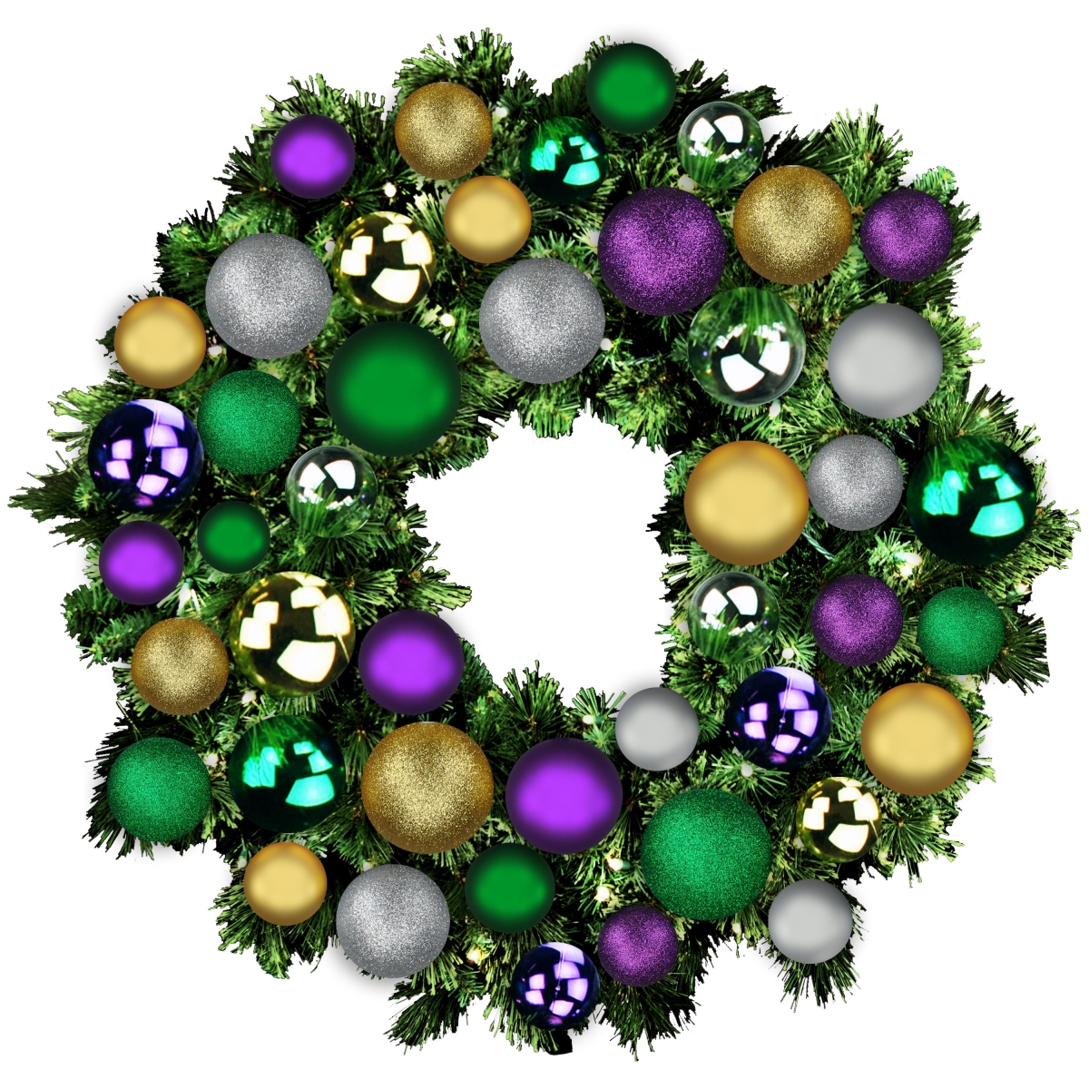 4 ft. Pre-Lit LED Sequoia Christmas Wreath with The Mardi Gras Ornament, Warm White