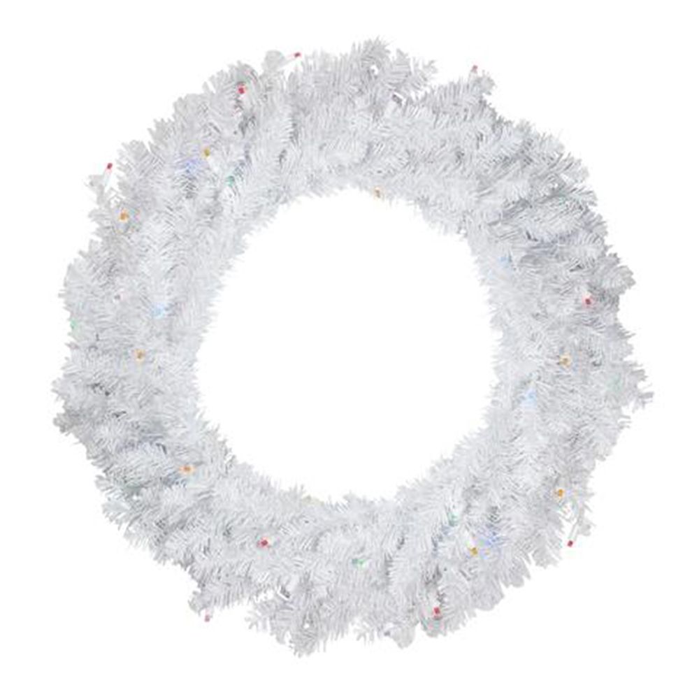 4 ft. White Sequoia Pre-Lit with LED Wreath, Multi Color