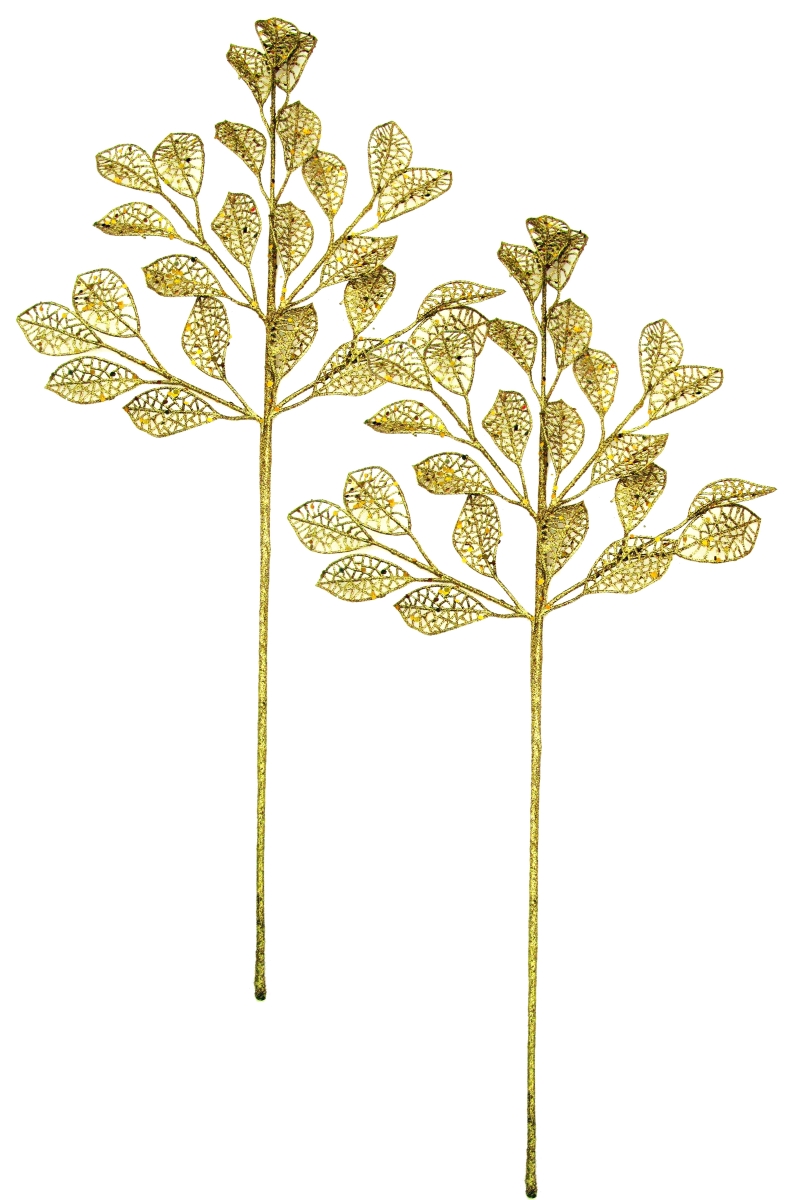 24 in. Glittered Leaf Pick for Christmas Decoration, Gold - Pack of 2