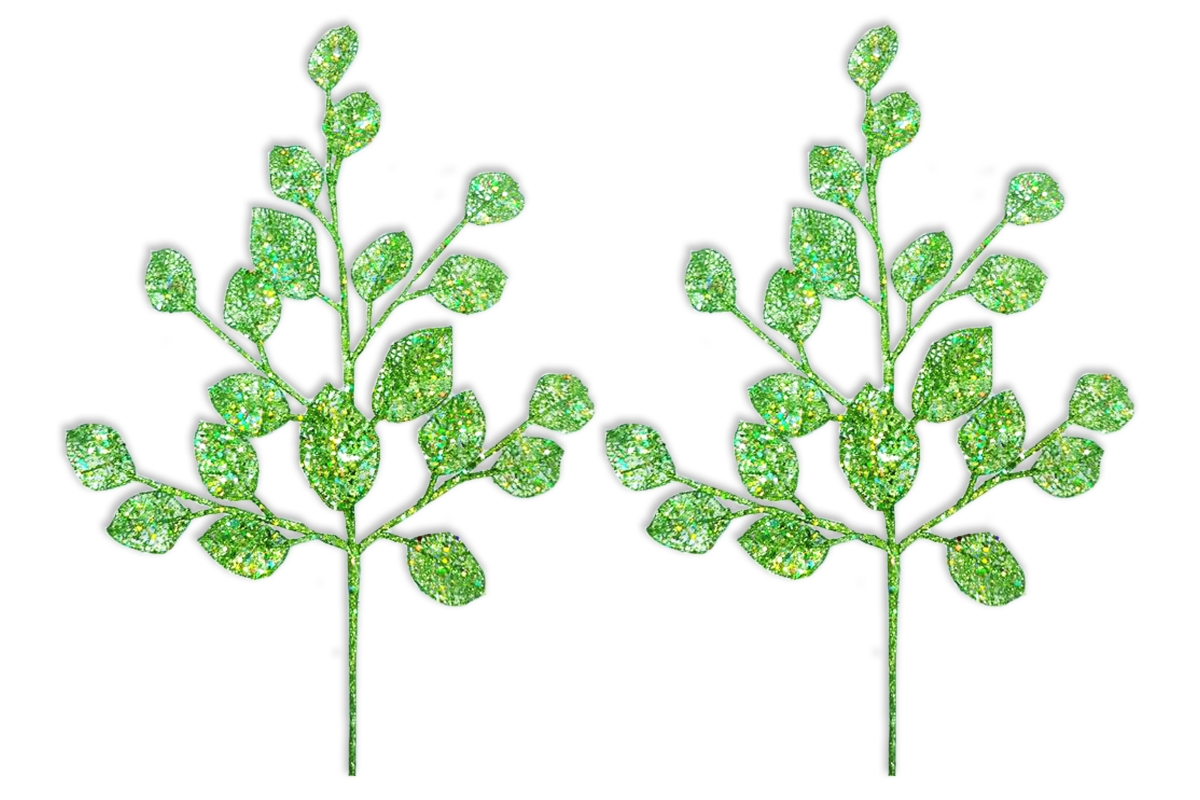 24 in. Glittered Leaf Pick for Christmas Decoration, Lime Green - Pack of 2