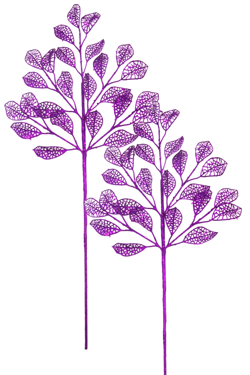 24 in. Glittered Leaf Pick for Christmas Decoration, Purple - Pack of 2
