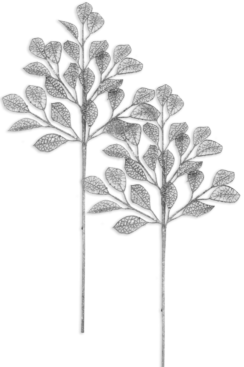 24 in. Glittered Leaf Pick for Christmas Decoration, Silver - Pack of 2