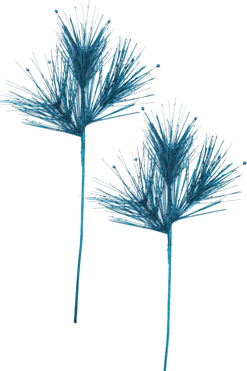 25 in. Glittered Spray Branch Pick for Christmas Decoration, Aqua - Pack of 2