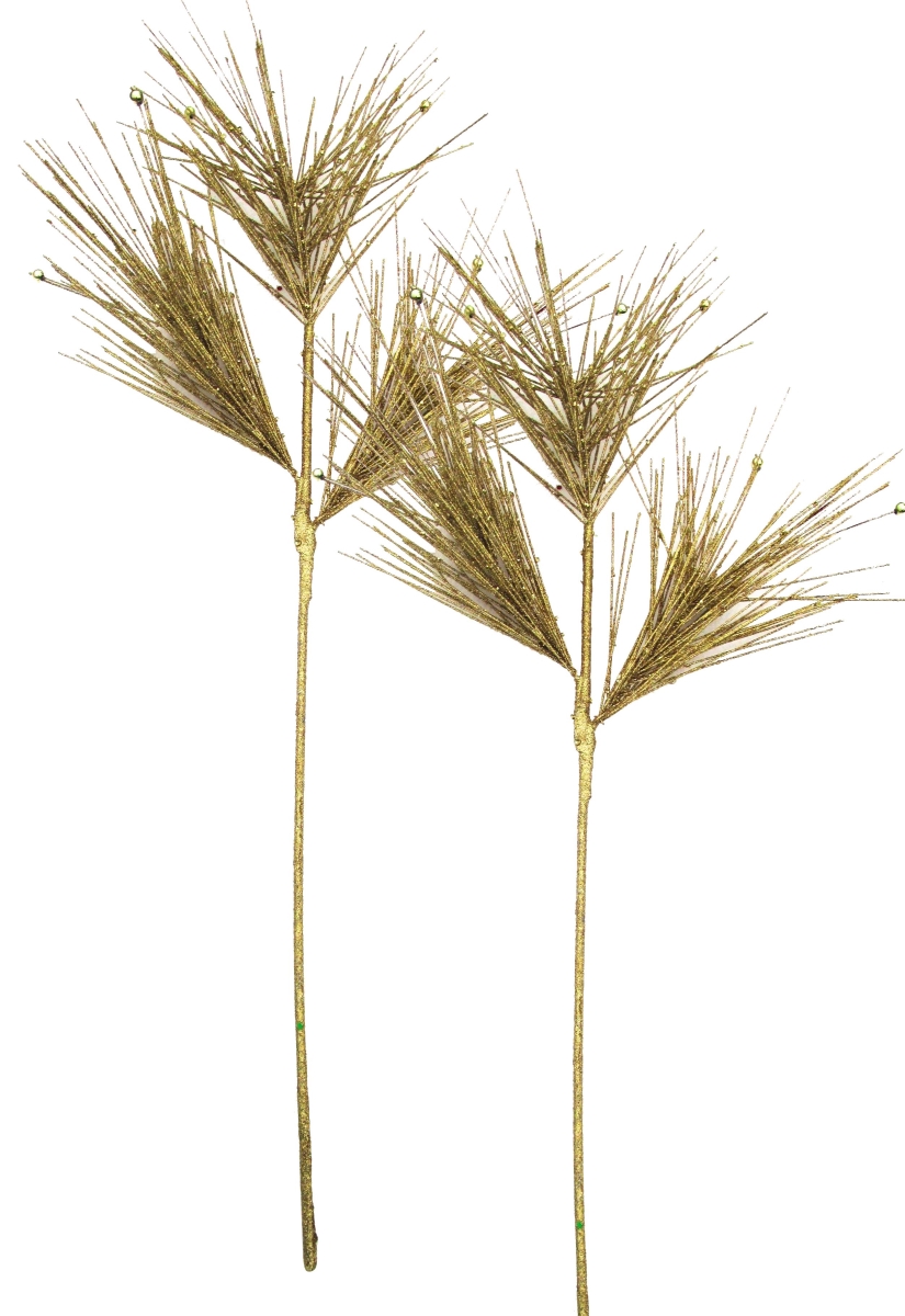 PCKA25-SPRY-GO-2PK 25 in. Glittered Spray Branch Pick for Christmas Decoration, Gold - Pack of 2