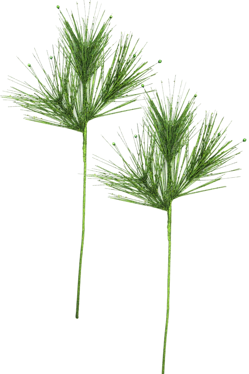PCKA25-SPRY-LG-2PK 25 in. Glittered Spray Branch Pick for Christmas Decoration, Lime Green - Pack of 2
