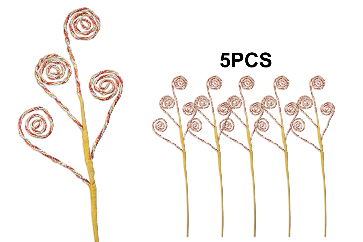 27 in. Glitter Pick with 4 Swirls for Christmas Decoration, Gold, Silver & Red - Pack of 5