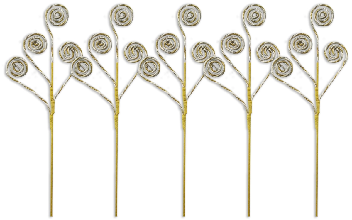 PCKH-27-SGSW-5PK 27 in. Glitter Pick with 4 Swirls for Christmas Decoration, Gold, Silver & White - Pack of 5